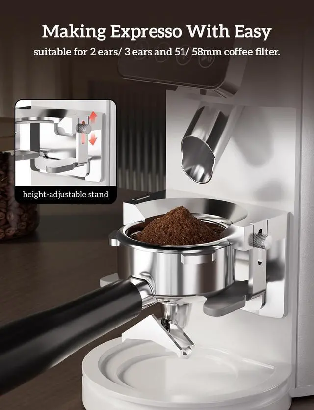 Alt view image 7 of 7 - Super Compact Espresso Maker Stainless Steel Professional Coffee Machine Espresso & 2 in 1 Professional Espresso Grinder