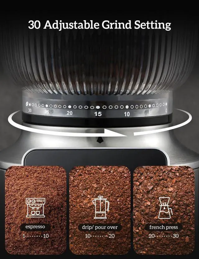 Alt view image 3 of 7 - Burr Coffee Grinder, 2 in 1 Professional Espresso Grinder Stainless Steel & Espresso Maker Stainless Steel Professional Coffee Machine Espresso