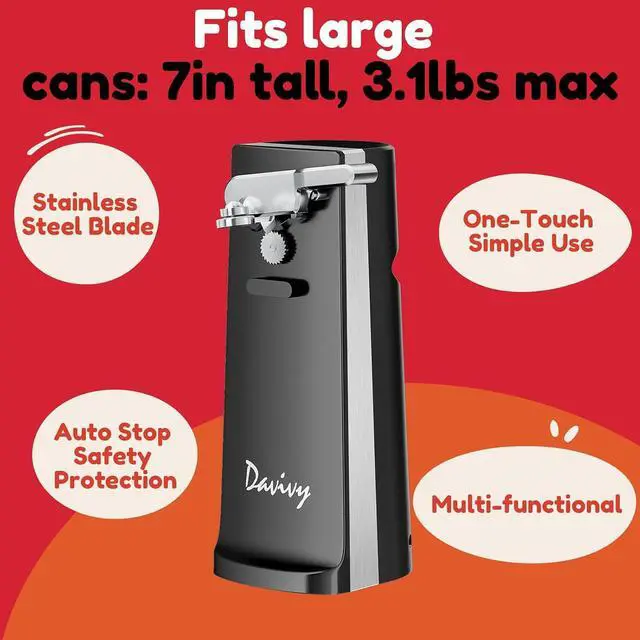 Alt view image 2 of 7 - Electric Operated Can Opener for One Millet Opener, Removable Stainless Steel Cutter and 3-in-1 Design with Knife Sharpener and Bottle Opener (Black-ABS)