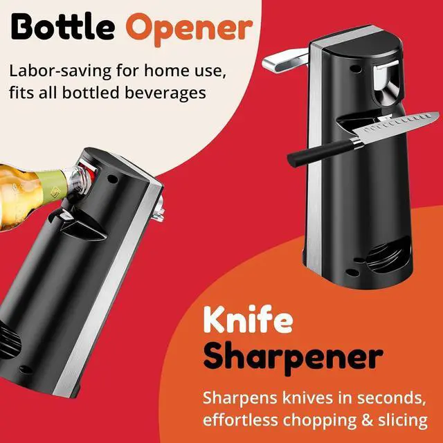 Alt view image 7 of 7 - Electric Operated Can Opener for One Millet Opener, Removable Stainless Steel Cutter and 3-in-1 Design with Knife Sharpener and Bottle Opener (Black-ABS)