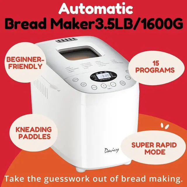 Alt view image 2 of 7 - Bread Machine 3.5LB Large Capacity, 850W Automatic Bread Maker with 15 Programs (Gluten Free, Homemade Memory, Dough Shortcut), 15H Delay Timer, 1H Keep Warm,Includes Heat Resistant Oven Mitts