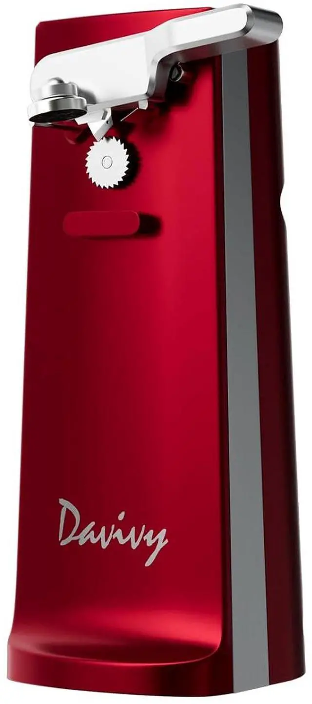Main image of Electric Can Opener, One Touch Lid Opener, Removable Stainless Steel Cutter and 3-in-1 Design, with Sharpener and Bottle Opener (Red-ABS)