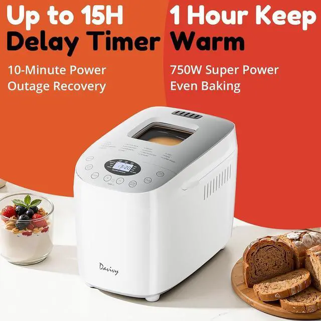 Alt view image 7 of 7 - Bread Machine 3.5LB Large Capacity, 850W Automatic Bread Maker with 15 Programs (Gluten Free, Homemade Memory, Dough Shortcut), 15H Delay Timer, 1H Keep Warm,Includes Heat Resistant Oven Mitts