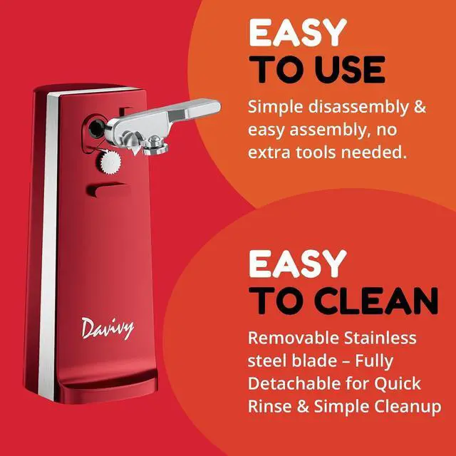 Alt view image 3 of 7 - Electric Can Opener, One Touch Lid Opener, Removable Stainless Steel Cutter and 3-in-1 Design, with Sharpener and Bottle Opener (Red-ABS)