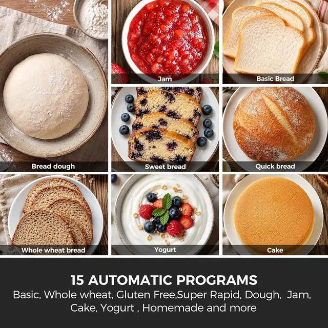 Alt view image 3 of 7 - 3LB Bread Maker, 15 Preset Programs with 4 Quick Mode, 15H Delay Timer & Keep Warm, 3 Loaf Sizes & 3 Crust Shades, Gluten-free, Homemade Bread, Dough, Cake, Yogurt & Jam