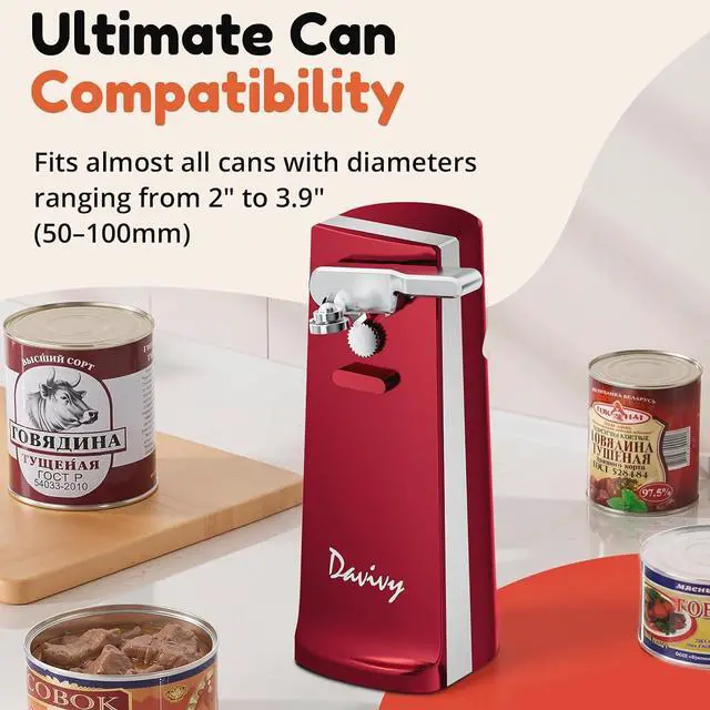 Alt view image 4 of 7 - Electric Can Opener, One Touch Lid Opener, Removable Stainless Steel Cutter and 3-in-1 Design, with Sharpener and Bottle Opener (Red-ABS)