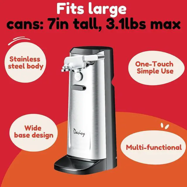 Alt view image 2 of 7 - Can Opener Electric Stainless Steel, Large Tall Can Opener with Knife Sharpener,Stand Up Electric Can Opener for Seniors, Heavy Duty, RED (Black)