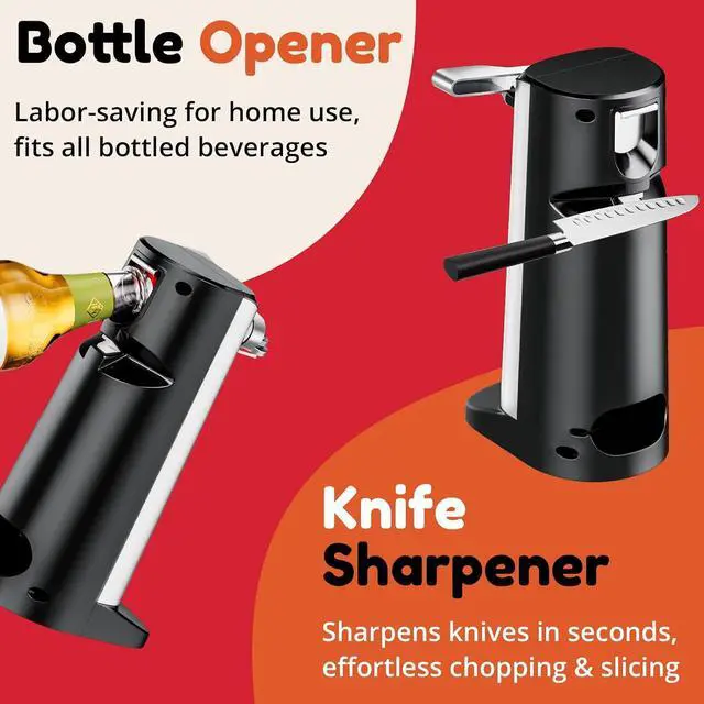 Alt view image 7 of 7 - Can Opener Electric Stainless Steel, Large Tall Can Opener with Knife Sharpener,Stand Up Electric Can Opener for Seniors, Heavy Duty, RED (Black)