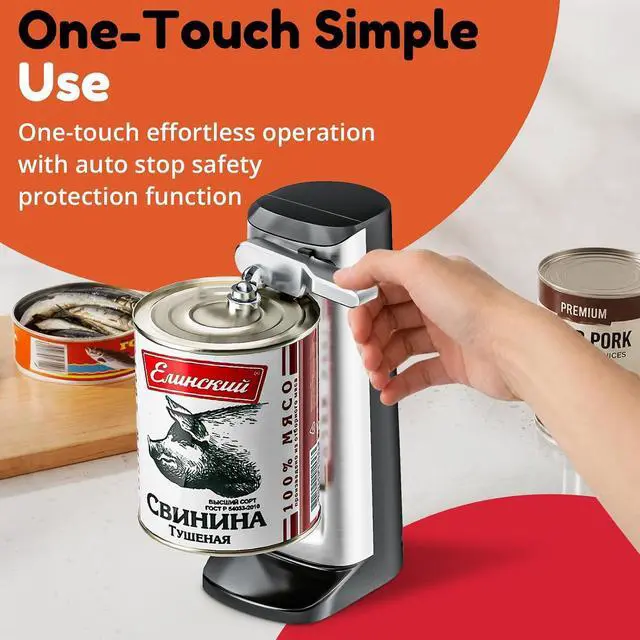 Alt view image 5 of 7 - Can Opener Electric Stainless Steel, Large Tall Can Opener with Knife Sharpener,Stand Up Electric Can Opener for Seniors, Heavy Duty, RED (Black)