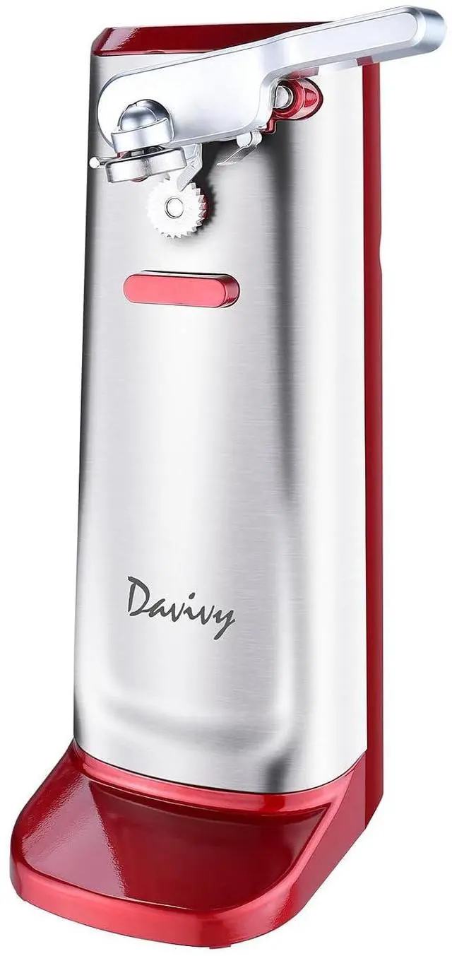 Main image of Electric Can Opener, One Touch Lid Opener, Removable Stainless Steel Cutter and 3-in-1 Design, with Sharpener and Bottle Opener (Stainless Steel-Red)