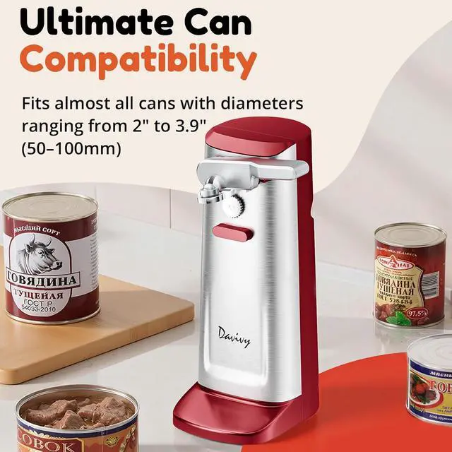 Alt view image 4 of 7 - Electric Can Opener, One Touch Lid Opener, Removable Stainless Steel Cutter and 3-in-1 Design, with Sharpener and Bottle Opener (Stainless Steel-Red)