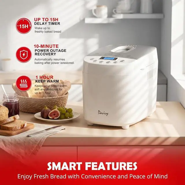 Alt view image 6 of 7 - Bread Maker Machine with 2 Dough Kneading Paddles,15-in-1 Automatic Large Capacity Bread Machine Nonstick Bowl For Bread, Jam& Yogurt, 3 Loaf Sizes and 3 Crust Settings