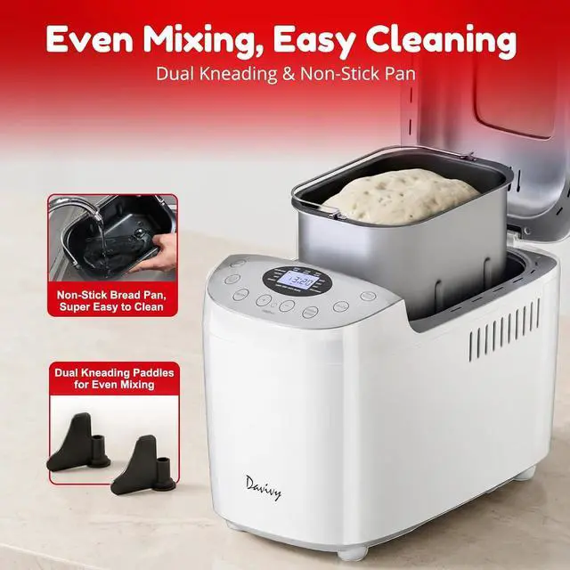 Alt view image 7 of 7 - Bread Maker Machine with 2 Dough Kneading Paddles,15-in-1 Automatic Large Capacity Bread Machine Nonstick Bowl For Bread, Jam& Yogurt, 3 Loaf Sizes and 3 Crust Settings