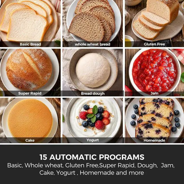 Alt view image 3 of 7 - Bread Maker Machine with 2 Dough Kneading Paddles,15-in-1 Automatic Large Capacity Bread Machine Nonstick Bowl For Bread, Jam& Yogurt, 3 Loaf Sizes and 3 Crust Settings