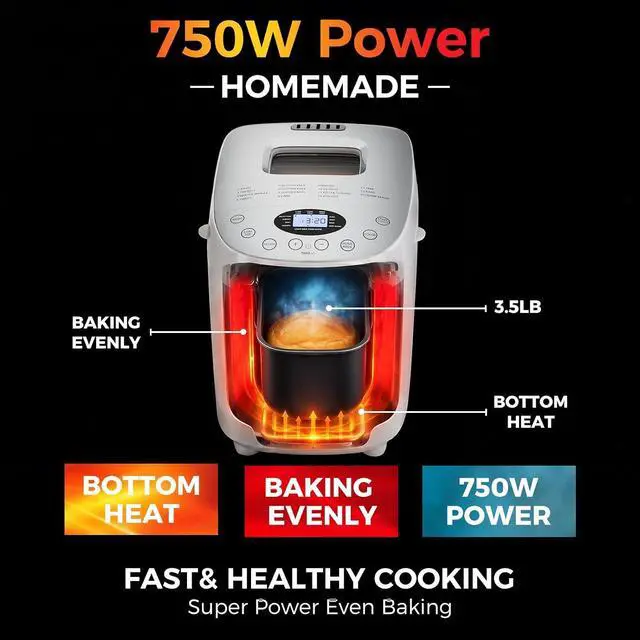 Alt view image 6 of 7 - Bread Maker Machine with 2 Dough Kneading Paddles,15-in-1 Automatic Large Capacity Bread Machine Nonstick Bowl For Bread, Jam& Yogurt, 3 Loaf Sizes and 3 Crust Settings