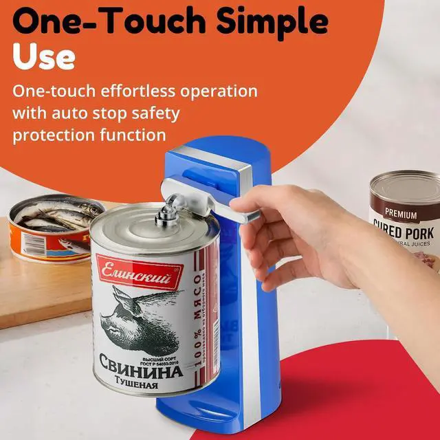 Alt view image 5 of 7 - Electric Can Opener, One Touch Lid Opener, Removable Stainless Steel Cutter and 3-in-1 Design, with Sharpener and Bottle Opener (Blue-ABS)