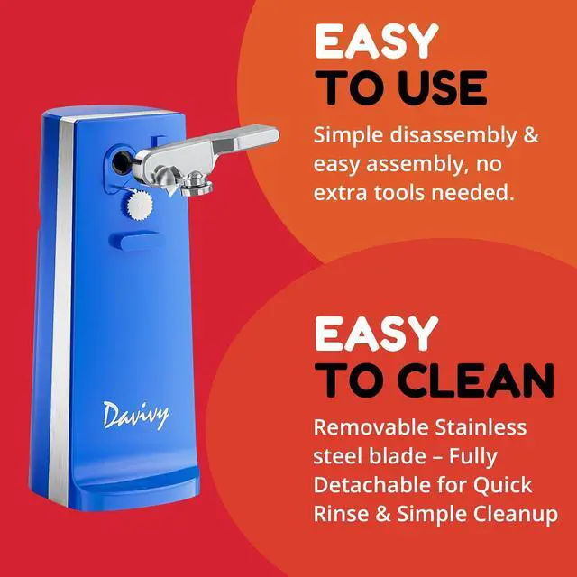 Alt view image 3 of 7 - Electric Can Opener, One Touch Lid Opener, Removable Stainless Steel Cutter and 3-in-1 Design, with Sharpener and Bottle Opener (Blue-ABS)