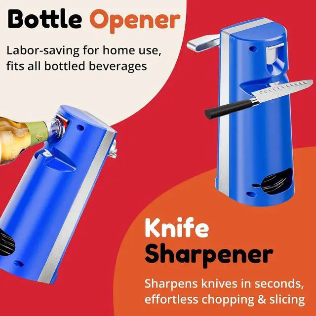 Alt view image 7 of 7 - Electric Can Opener, One Touch Lid Opener, Removable Stainless Steel Cutter and 3-in-1 Design, with Sharpener and Bottle Opener (Blue-ABS)