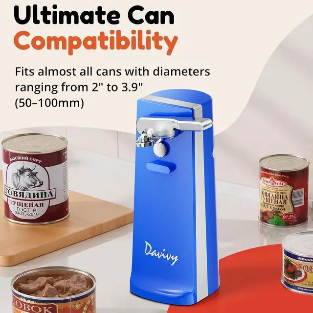 Alt view image 4 of 7 - Electric Can Opener, One Touch Lid Opener, Removable Stainless Steel Cutter and 3-in-1 Design, with Sharpener and Bottle Opener (Blue-ABS)