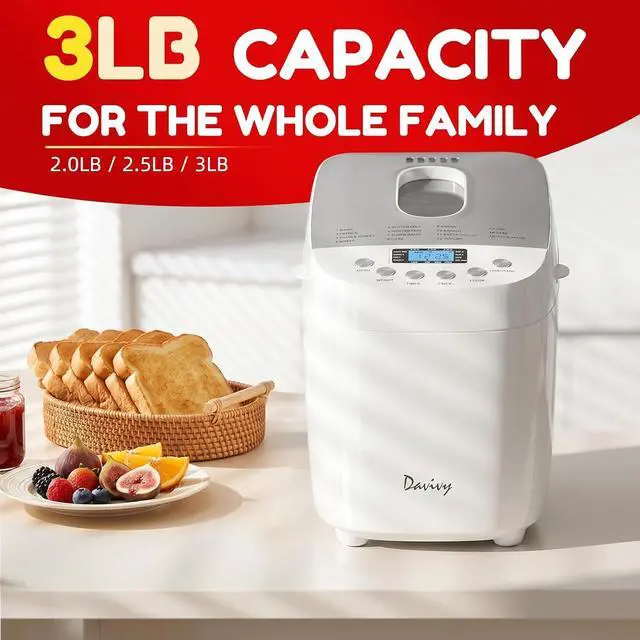 Alt view image 2 of 7 - Bread Maker Machine 3LB with 2 Dough Kneading Paddles,15-in-1 Automatic Large Capacity Bread Machine Nonstick Bowl For Bread, Jam& Yogurt, 3 Loaf Sizes and 3 crust settingssilver1.5kg