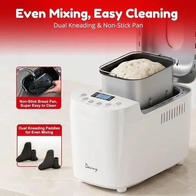 Alt view image 7 of 7 - Bread Maker Machine 3LB with 2 Dough Kneading Paddles,15-in-1 Automatic Large Capacity Bread Machine Nonstick Bowl For Bread, Jam& Yogurt, 3 Loaf Sizes and 3 crust settingssilver1.5kg