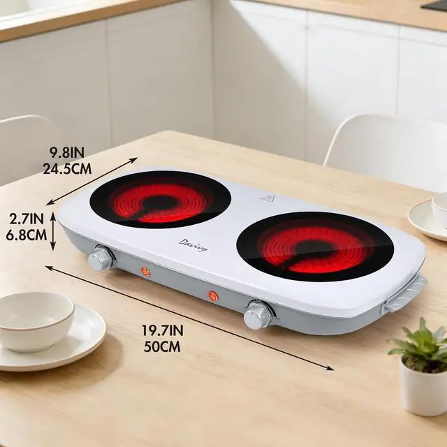 Alt view image 2 of 6 - Double Burner Hot Plate Electric, 1800W Portable Electric Cooktop Burner with 7.9 Inch Crystallite Ceramic Glass, Dual Hot Plate for Cooking, 2 Burner Hot Plate for Camping Dorm RV, Lightweight