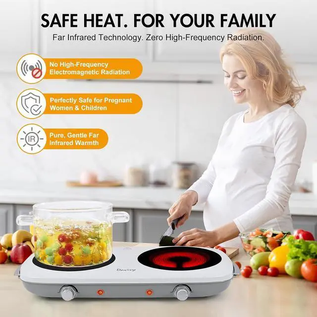 Alt view image 5 of 6 - Double Burner Hot Plate Electric, 1800W Portable Electric Cooktop Burner with 7.9 Inch Crystallite Ceramic Glass, Dual Hot Plate for Cooking, 2 Burner Hot Plate for Camping Dorm RV, Lightweight