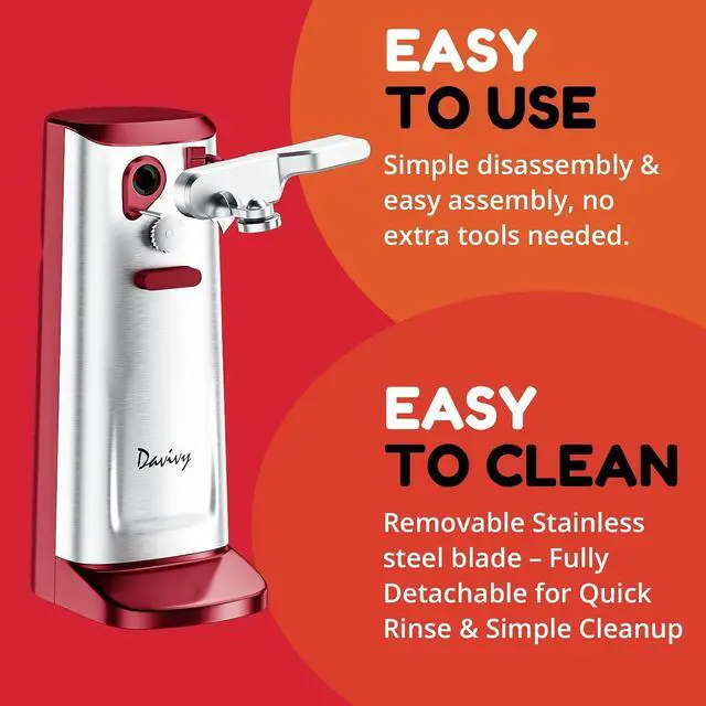 Alt view image 3 of 7 - Electric Can Opener, Removable Stainless Steel Cutter and 3-in-1 Design with Sharpener and Bottle Opener (Red-Stainless Steel)