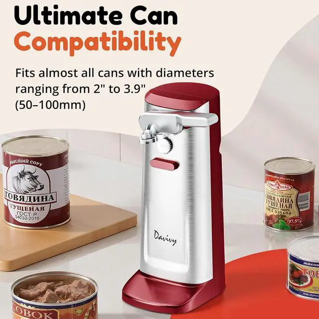 Alt view image 4 of 7 - Electric Can Opener, Removable Stainless Steel Cutter and 3-in-1 Design with Sharpener and Bottle Opener (Red-Stainless Steel)