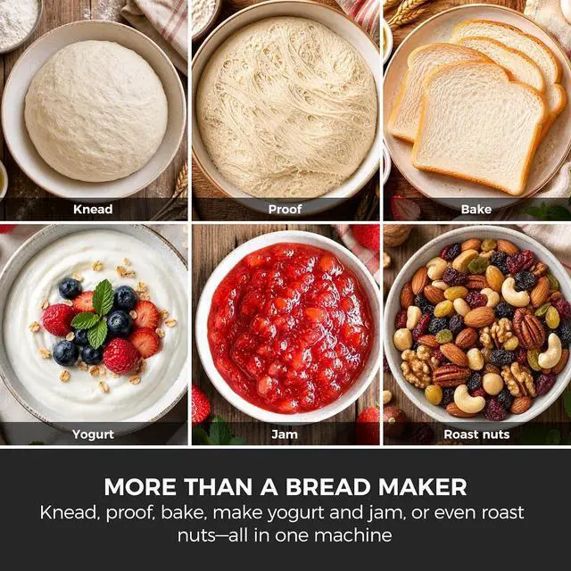 Alt view image 4 of 7 - 3 LB Bread Maker | 20-in-1 Automatic Bread Machine, Ceramic Pan & Auto Fruit Nut Dispenser, Dual Heaters, Quiet Motor, 15H Delay Timer, Sourdough,Gluten free