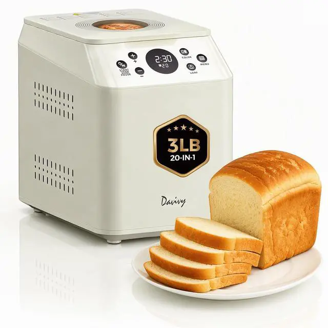 Main image of 3 LB Bread Maker, 20-in-1 Programmable Bread Machine with Genuine Ceramic Pan, Sourdough & Gluten-Free Modes, 2 Custom Programs, Dual Heating Elements, Quiet Motor