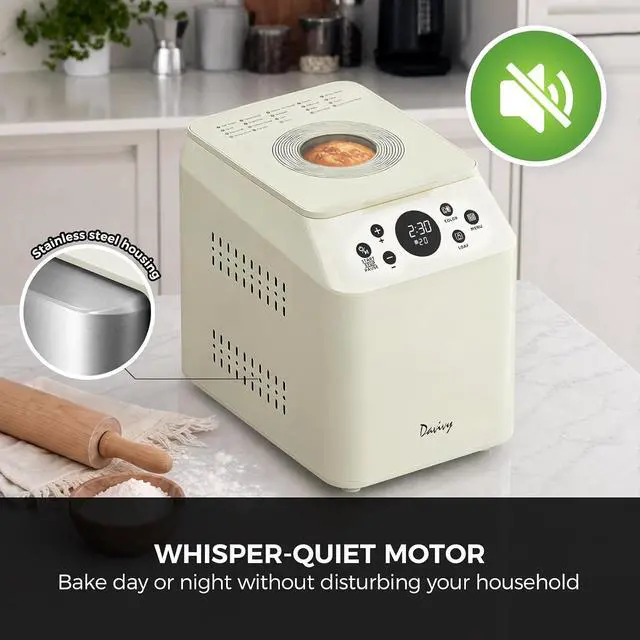 Alt view image 7 of 7 - 3 LB Bread Maker | 20-in-1 Automatic Bread Machine, Ceramic Pan & Auto Fruit Nut Dispenser, Dual Heaters, Quiet Motor, 15H Delay Timer, Sourdough,Gluten free