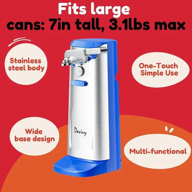 Alt view image 2 of 7 - Extra-Tall Stainless steel Electric Can Opener,Multifunctional Jar and Bottle Opener Knife Sharpener and Cord Storage,Automatic shut off, Blue