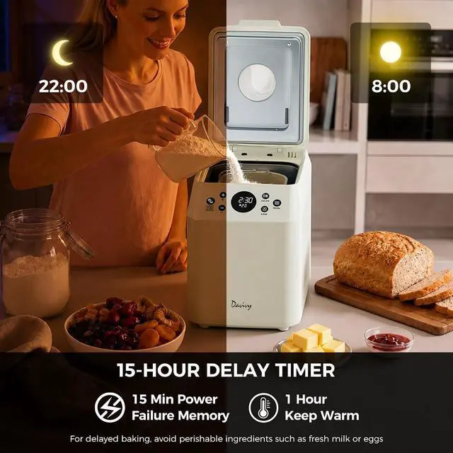 Alt view image 7 of 7 - 3 LB Bread Maker, 20-in-1 Programmable Bread Machine with Genuine Ceramic Pan, Sourdough & Gluten-Free Modes, 2 Custom Programs, Dual Heating Elements, Quiet Motor