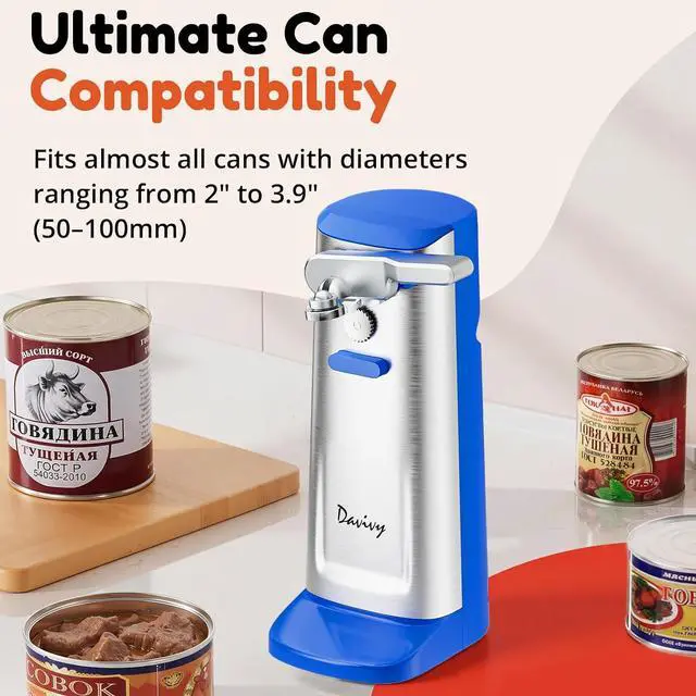 Alt view image 4 of 7 - Extra-Tall Stainless steel Electric Can Opener,Multifunctional Jar and Bottle Opener Knife Sharpener and Cord Storage,Automatic shut off, Blue