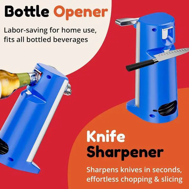 Alt view image 7 of 7 - Extra-Tall Stainless steel Electric Can Opener,Multifunctional Jar and Bottle Opener Knife Sharpener and Cord Storage,Automatic shut off, Blue