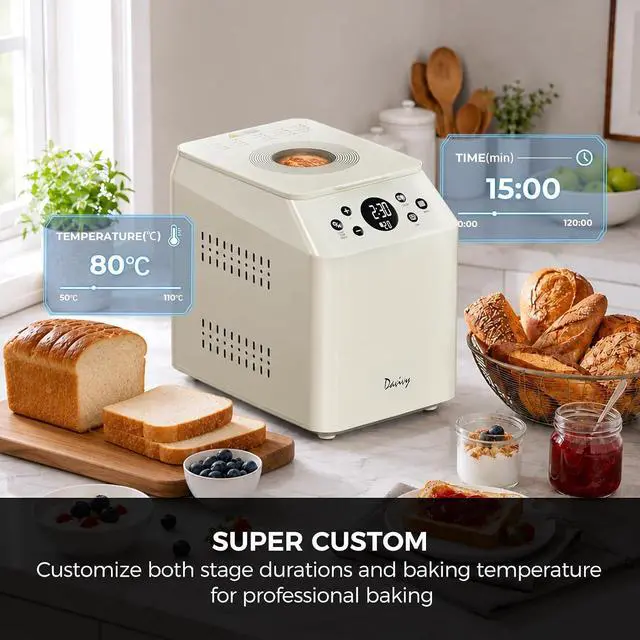 Alt view image 2 of 7 - 3 LB Bread Maker, 20-in-1 Auto Bread Machine, Ceramic Pan & Dual Heaters, Quiet Motor, 15H Delay Timer, Stainless Steel Housing