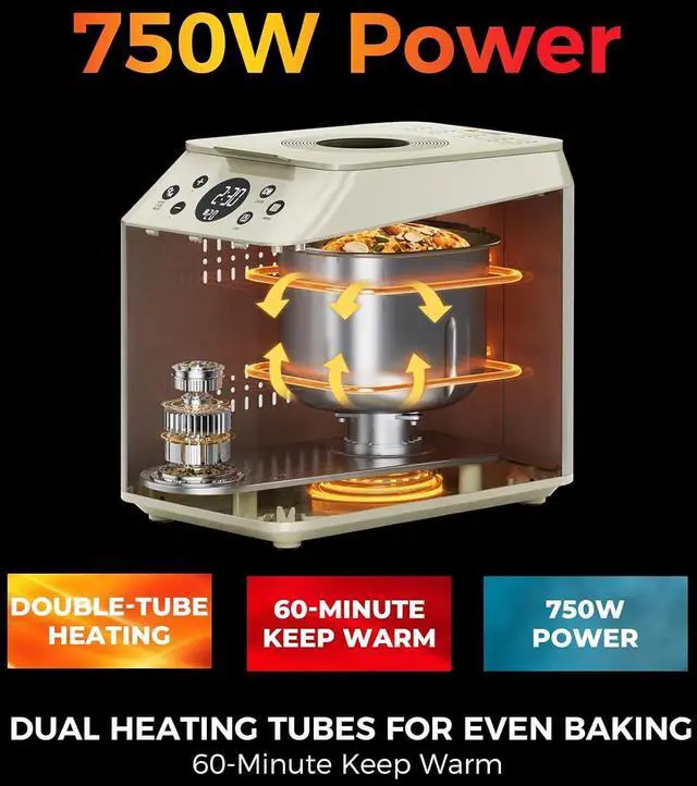Alt view image 6 of 7 - 3 LB Bread Maker, 20-in-1 Auto Bread Machine, Ceramic Pan & Dual Heaters, Quiet Motor, 15H Delay Timer, Stainless Steel Housing
