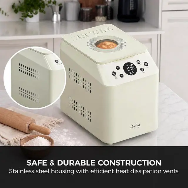 Alt view image 7 of 7 - 3 LB Bread Maker, 20-in-1 Auto Bread Machine, Ceramic Pan & Dual Heaters, Quiet Motor, 15H Delay Timer, Stainless Steel Housing