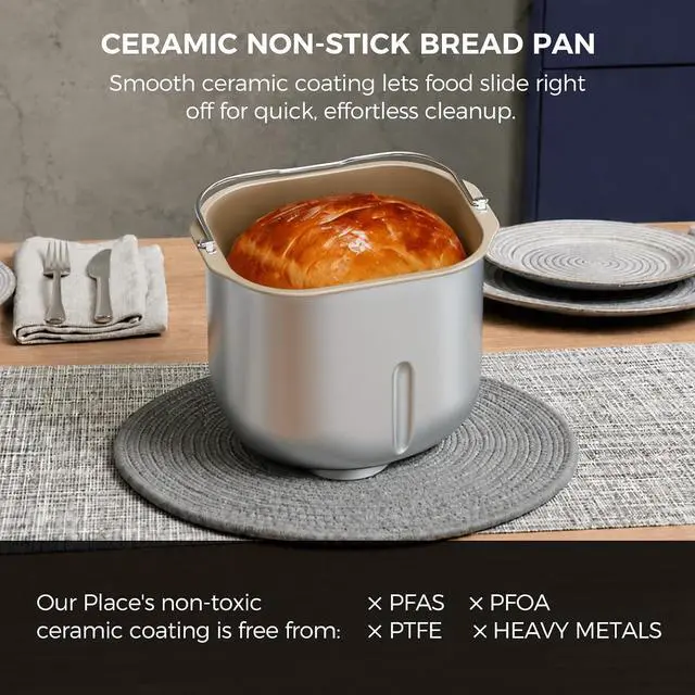 Alt view image 3 of 7 - 3 LB Bread Maker, 20-in-1 Auto Bread Machine, Ceramic Pan & Dual Heaters, Quiet Motor, 15H Delay Timer, Stainless Steel Housing