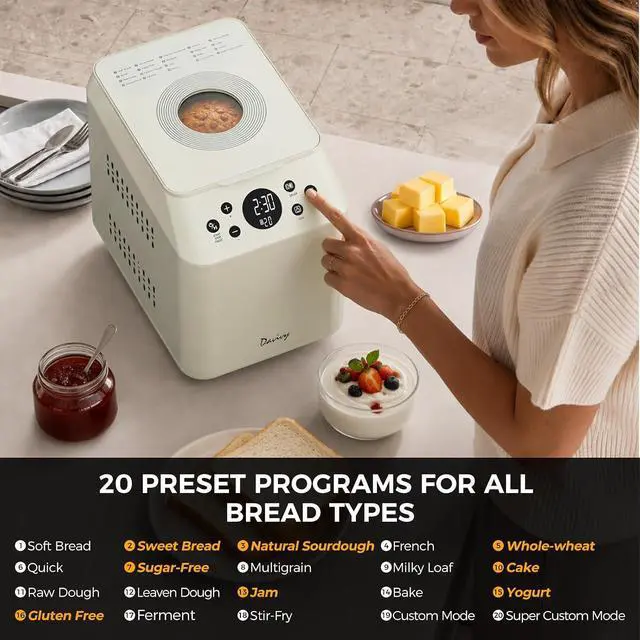 Alt view image 5 of 7 - 3 LB Bread Maker, 20-in-1 Auto Bread Machine, Ceramic Pan & Dual Heaters, Quiet Motor, 15H Delay Timer, Stainless Steel Housing