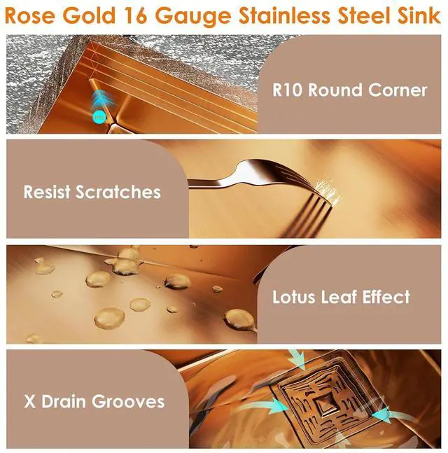 Alt view image 5 of 7 - 31 Inch Kitchen Sink, 31x21 Inch Single Bowl Undermount Workstation Sink with Double Track, 16 Gauge Rose Gold Stainless Steel Work Station Kitchen Sink with Multiple Accessories