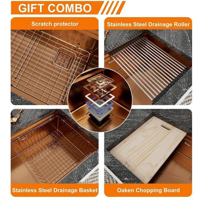 Alt view image 4 of 7 - 31 Inch Kitchen Sink, 31x21 Inch Single Bowl Undermount Workstation Sink with Double Track, 16 Gauge Rose Gold Stainless Steel Work Station Kitchen Sink with Multiple Accessories