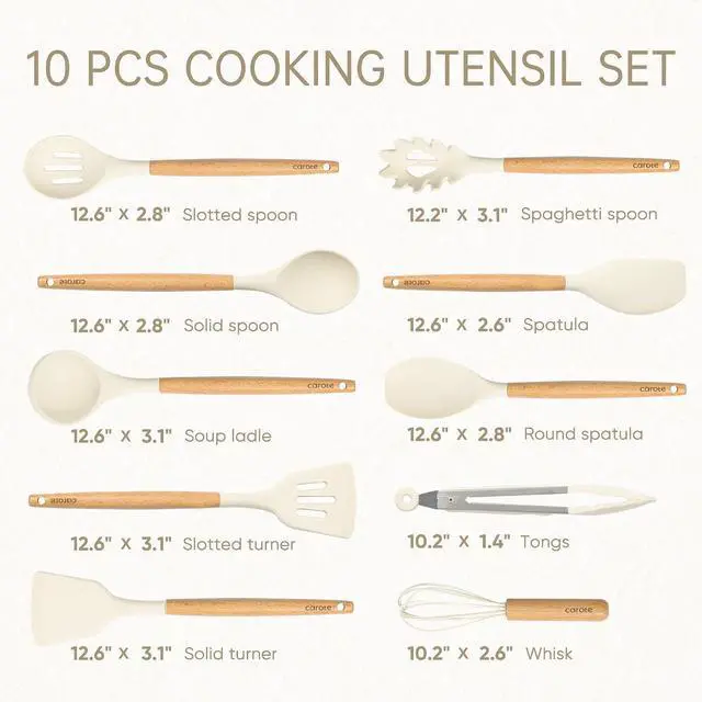 Alt view image 2 of 7 - Silicone Cooking Utensils Set, Kitchen Utensils Set 10 Pcs for cooking, BPA Free Spatula Set with Heat Resistant Wood Handles for Nonstick Cookware (Cream White) (Pack of 2)