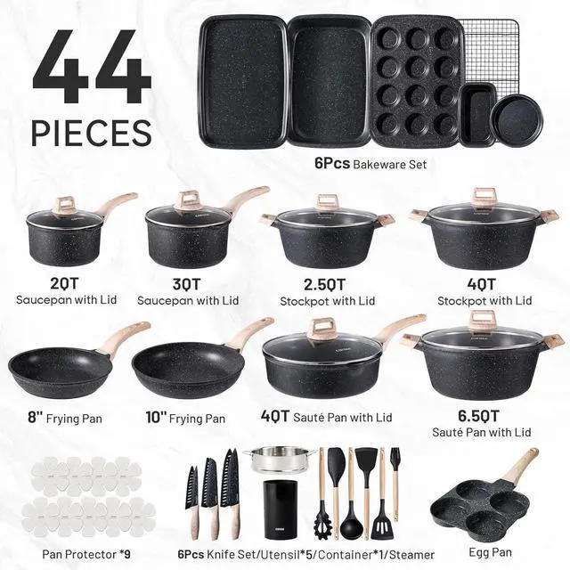 Alt view image 2 of 6 - 44pcs Nonstick Cookware Sets, Pots and Pans Set with Bakeware