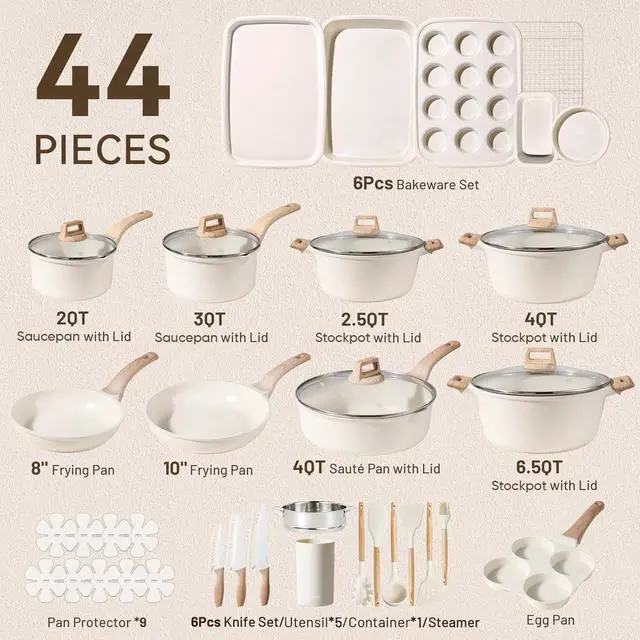 Alt view image 2 of 7 - 44pcs Pots and Pans, Nonstick Cookware Sets with Bakeware