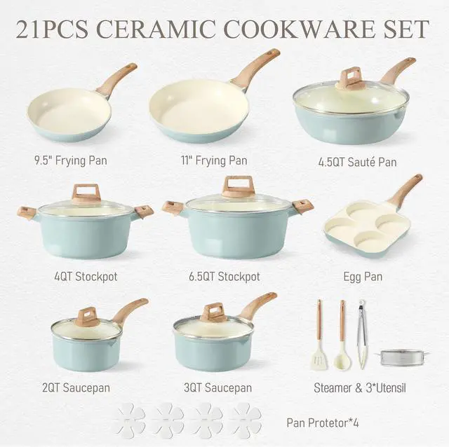 Alt view image 2 of 7 - 21pcs Ceramic Cookware Sets, Pots and Pans Set Blue