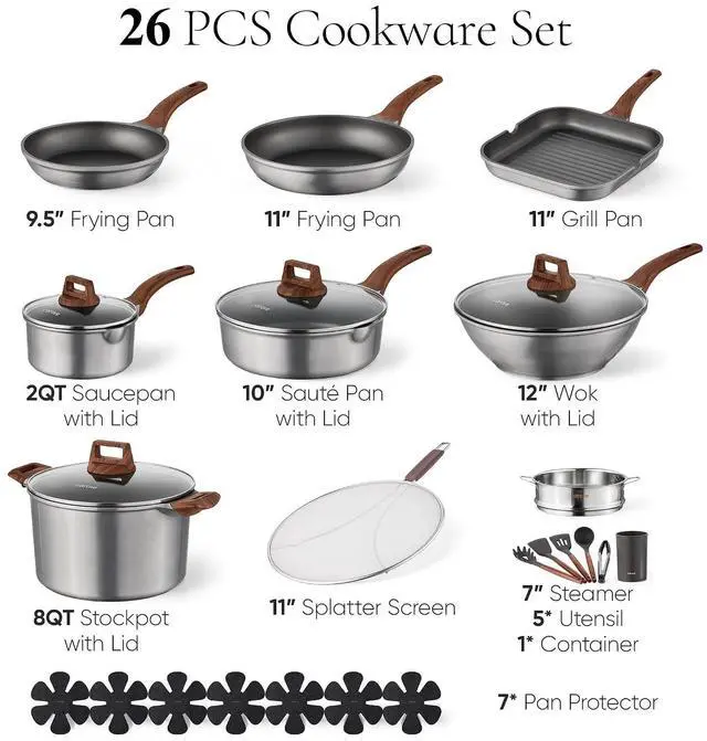 Alt view image 2 of 7 - 26pcs Pots and Pan Set Nonstick, Cookware Sets