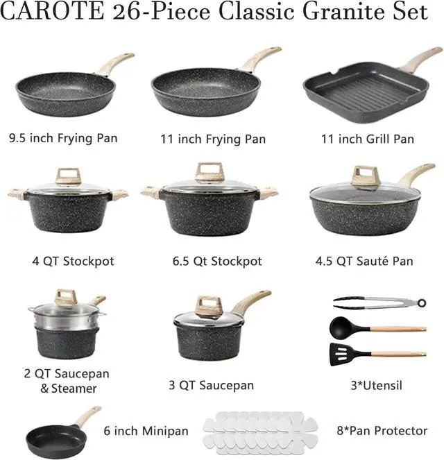 Alt view image 2 of 6 - 26pcs Nonstick Pots and Pans Set, Cookware Sets, with Grill Pan