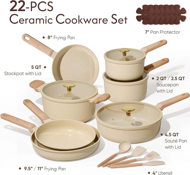 Alt view image 2 of 7 - 22pcs Ceramic Cookware Sets, Pots and Pans Set